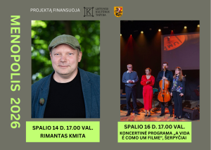 Spalio vakarai su „MENOpoliu 2026“ – literatūra, kūryba ir kino muzika