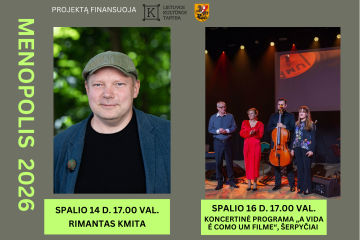 Spalio vakarai su „MENOpoliu 2026“ – literatūra, kūryba ir kino muzika